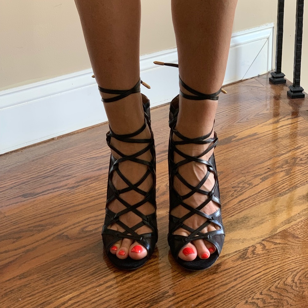 Aquazzura Black Amazon Lace Up Sandals